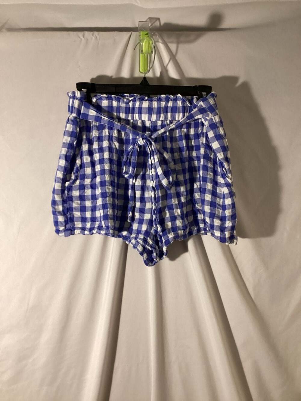 Jane & Delancey Women's Blue White Gingham Check Ruffle Paperbag Tie Shorts Larg